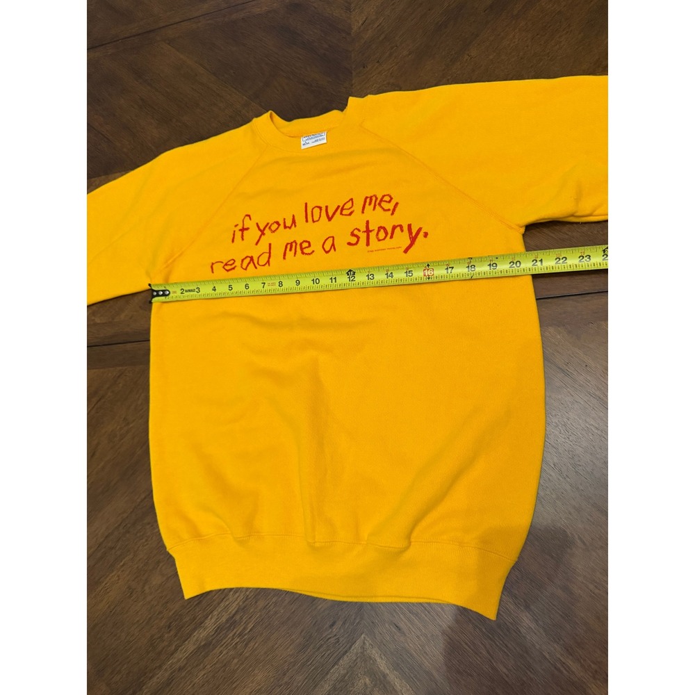 Vintage Hanes Yellow Sweatshirt Read Me A Story Graphic Pullover Large USA Made - Picture 5 of 5